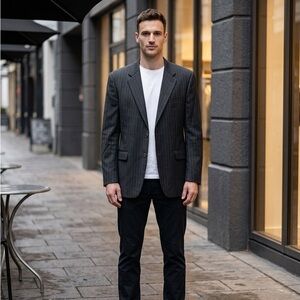 Lauren Ralph Lauren 100% Wool Pinstripe Blazer Blue Mens Size 42L